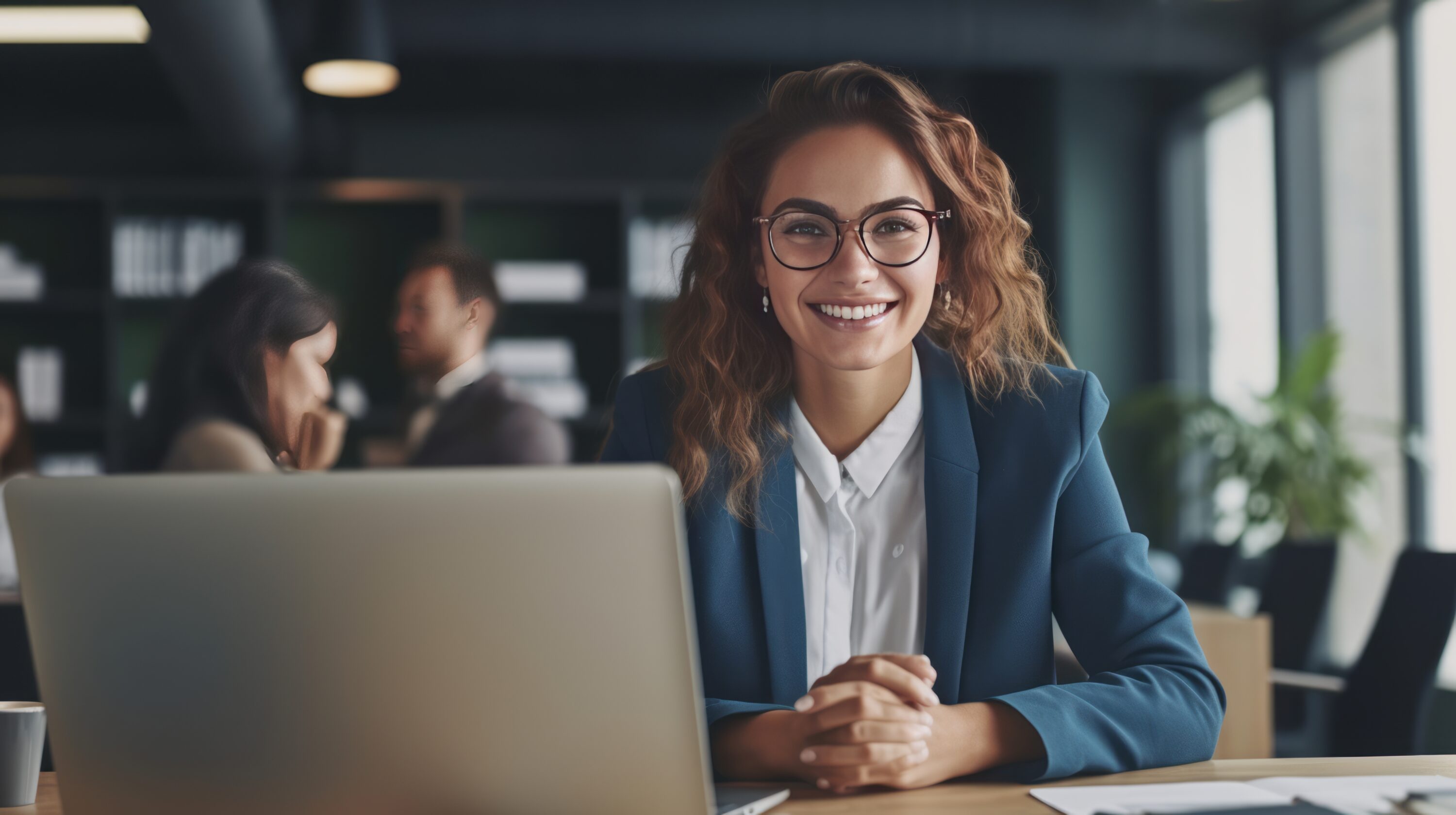 Productive Work in Corporate Office: Young Businesswoman Using Laptop and Engaging in Online Learning. Generative AI. Productive Work in Corporate Office: Young Businesswoman Using Laptop and Engaging in Online Learning. Generative AI.